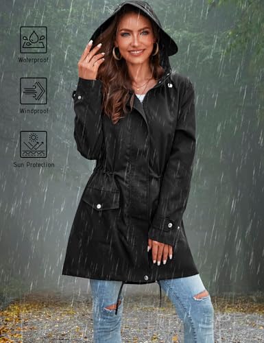 Rain Jacket for Women Waterproof with Hood Trech Coat for Women Lightweight Raincoats Long Windbreaker
