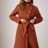 Womens Winter Coat 2024 Fall Casual Notch Lapel Single Breasted Belted Midi Peacoat with Pockets