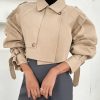 41ORiq0oJYL.jpg Women's Cropped Trench Coat Long Sleeve Casual Jacket Classic Double-Breasted Lapel Overcoat Fashion Outerwear