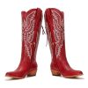 Wide Calf Cowboy Boots Women Knee High Tall Western Cowgirl Boots Adjustable Lace Up Plus Size Comfortable 2-Inch Heel