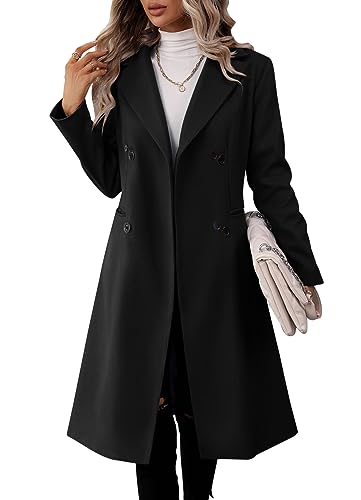 41R3SAZKM2L.jpg Womens Long Double Breasted Coats Lapel Collar Pea Coat Winter Slim Fit Jackets Trench Coat Outwear