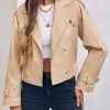 Womens Lapel Trench Coat Double Breasted Cropped Jacket Casual Outwear with Belt