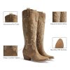 41Ri6DC0qkL.jpg Womens Cowboy Knee High Boots Comfortable Pull On Side Zipper Chunky Heel Embroidered Western Cowgirl Boots Retro Tall Boot