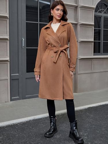 41Rk5pTvSTL.jpg Women's Winter Faux Suede Long Trench Coat Casual Double-Breasted Notch Lapel Overcoat Outerwear