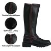 Women's Harness Motorcycle Riding Boots for Biker, Square Toe Lace Up Knee High Boots with Side Zipper, Black PU Leather
