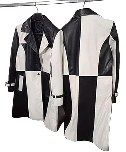 Women's Casual Real Lambskin Designer Handmade Two Tone Long Leather Trench Coat Full Length Overcoat