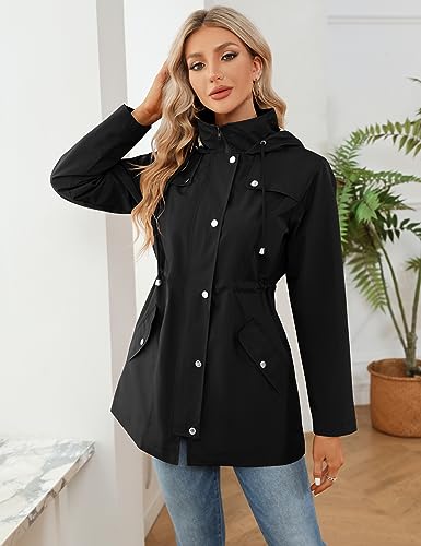 Women Waterproof Outdoor Hiking Raincoat Women Lined Rain Jacket Lightweight Hooded Jackets Trench Coats