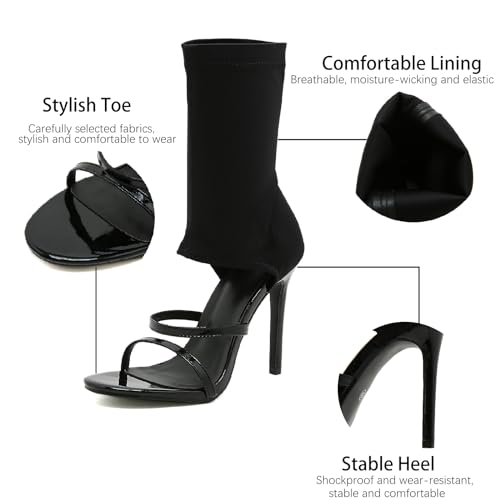 41TsHZ5U4GL.jpg Women's Stretchy Cloth High Top Two Strapy Stiletto Gladiator Sandals Sexy Open Toe High Heel Summer Elastic Ankle Boot Sandals