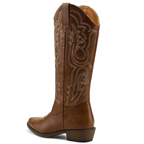 41TsiRUgZGL.jpg Women's Cowboy Boots Mid Calf Cowgirl Embroidered Western Pointed Toe Chunky Heel Pull On Knee High Boots