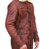 Mens Faux Shearling Brown Leather Trench Coat - Militry Faux Leather Tactical Vest Coat Jacket Cosplay Costume