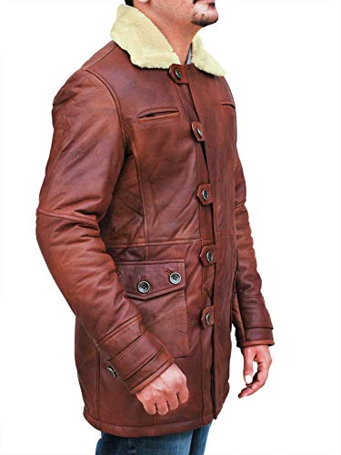 Mens Faux Shearling Brown Leather Trench Coat - Militry Faux Leather Tactical Vest Coat Jacket Cosplay Costume