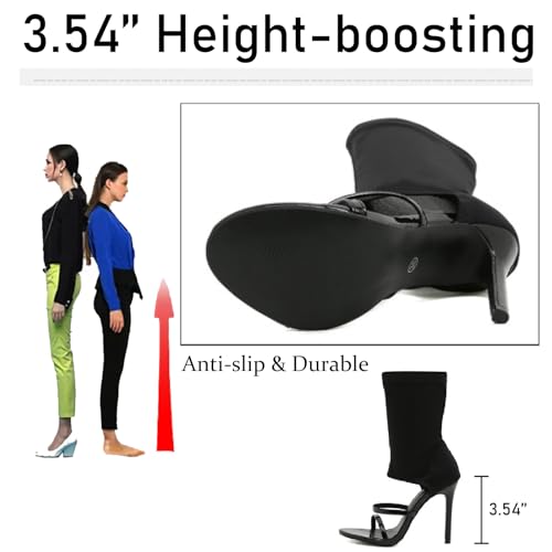 41V9soG2jLL.jpg Women's Stretchy Cloth High Top Two Strapy Stiletto Gladiator Sandals Sexy Open Toe High Heel Summer Elastic Ankle Boot Sandals