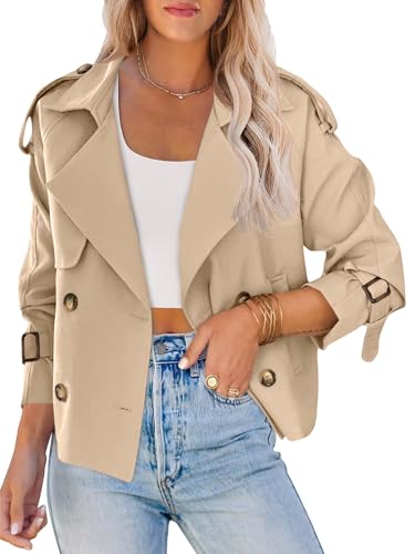 41VAqDixJlL.jpg Women Crop Double Breasted Trench Coat Raglan Sleeve Work Office Cropped Jacket With Pockets