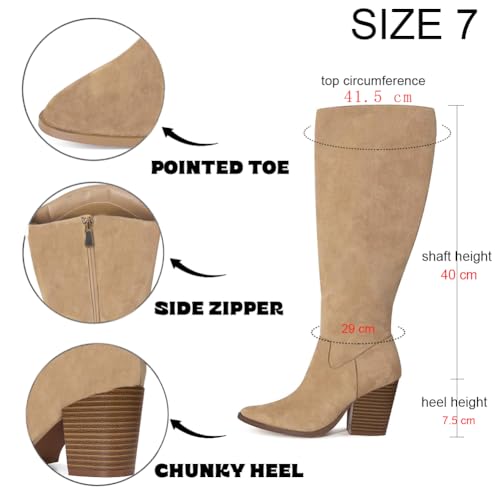 41VBveg-YGL.jpg Womens Knee High Boots Pointed Toe Suede Boots Chunky Heel Faux Slouchy Shoes Tall Fall 2025 Side Zipper