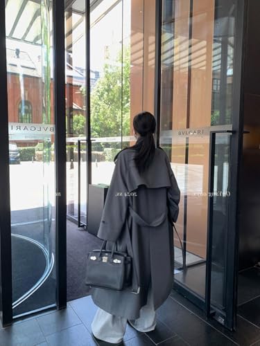 Womens 2025 Fashion Double Breasted Long Trench Coat Windproof Classic Lapel Overcoat with Belt