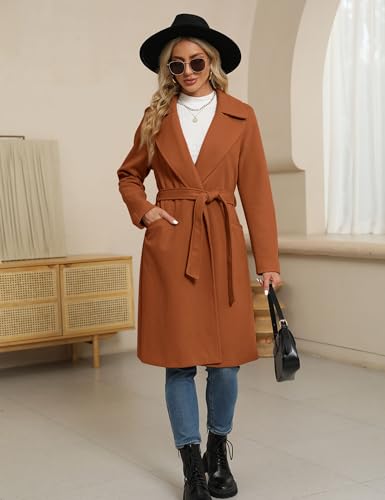 41VaZFfVHL.jpg Women's Trench Coat Long Wool Blend Pea Coat Winter Casual Overcoat Notched Lapel Collar Belted Long Jacket Outerwear
