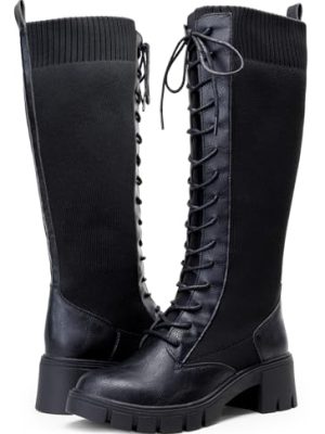 41VjKHxdBLL.jpg Women's 953 Lace Platform Combat Knee High Boots with Comfort Chunky Heel