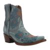 Womens Ld Floral Embroidered Snip Toe Zippered Casual Boots Ankle Mid Heel 2-3" - Blue