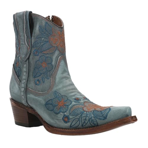 Womens Ld Floral Embroidered Snip Toe Zippered Casual Boots Ankle Mid Heel 2-3" - Blue