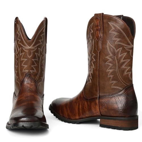 41WF8xFwRL.jpg Mens Brown Cowboy Western Working Round Toe Pull On Cowgirl Boots