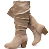 Women's Extra Wide Calf Slouchy Knee High Boots, Wide Width Knee-High Boots Low Stacked Heel Side Zipper Winter Fall Tall Boots.