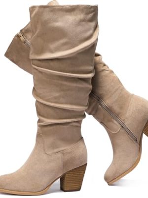 41WPUX9DCBL.jpg Women's Extra Wide Calf Slouchy Knee High Boots, Wide Width Knee-High Boots Low Stacked Heel Side Zipper Winter Fall Tall Boots.