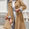 Womens Long Trench Coat Single Breasted Oversized Windproof Overcoat Fashion Outerwear