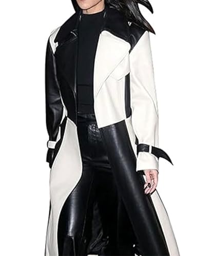 Women's Casual Real Lambskin Designer Handmade Two Tone Long Leather Trench Coat Full Length Overcoat