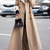 Women's Fall Dressy Office Double Breasted Maxi Long Trench Coat Overcoat