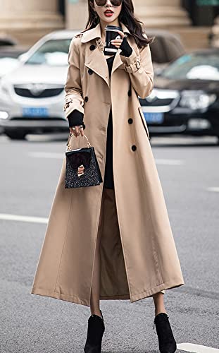 Women's Fall Dressy Office Double Breasted Maxi Long Trench Coat Overcoat