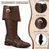 Pirate Boots Men Medieval Renaissance Boots Halloween Costume Caribbean Leather Long Shoes Women Riding Cosplay