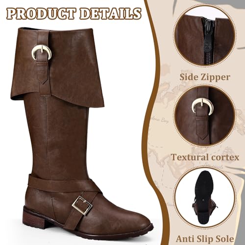 Pirate Boots Men Medieval Renaissance Boots Halloween Costume Caribbean Leather Long Shoes Women Riding Cosplay