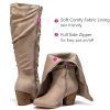 Women's Extra Wide Calf Slouchy Knee High Boots, Wide Width Knee-High Boots Low Stacked Heel Side Zipper Winter Fall Tall Boots.