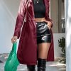 41Xgyua95L.jpg Leather Jacket Women Trench Coat Long Loose Button Jacket Open Front Motorcycle Coat with Belt