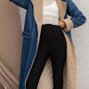 Womens Warm Winter Sherpa Fleece Lined Long Denim Coat Windproof Thick Denim Trench Coat with Belt