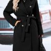 Women's Trendy Lapel Collar Double Breasted Wool Blend Coats Winter Pea Overcoat Pocketed Outwear with Belt