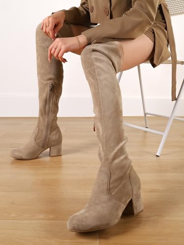 41YFzhEFVXL.jpg Women Stretch Suede Chunky Block Heel Thigh High Over The Knee Boots