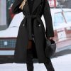 Women's Trendy Lapel Collar Double Breasted Wool Blend Coats Winter Pea Overcoat Pocketed Outwear with Belt