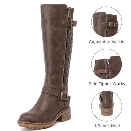 Women's Knee High Boots Classic Comfort Riding Combat Boot Round Toe Side Zipper Long Tall Fall Winter Boots for Women.