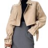 41Ym0NF8JL.jpg Women's Cropped Trench Coat Long Sleeve Casual Jacket Classic Double-Breasted Lapel Overcoat Fashion Outerwear