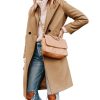 Women's Notch Lapel Double Breasted Wool Blend Mid Long Pea Trench Coat