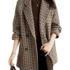 41ZOFkBwDZL.jpg Womens Notched Lapel Pea Coat Double Breasted Blazer Jackets Houndstooth Woolen Blend Overcoat with Pockets