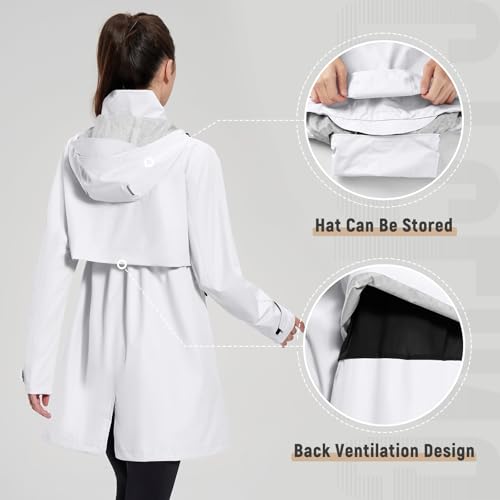 Women's Long Rain Coat Packable Waterproof Windbreaker Lightweight Cycling Jacket with Hood