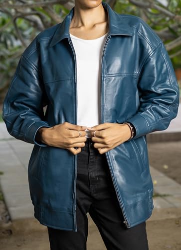 41aAR9hQkL.jpg Oversized Leather Jacket Women - Lambskin Leather Fall Jacket for Womens Fashion Plus Size Outfits