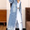 Women's Spring Fashion Ripped Holes Maxi Long Denim Jacket Trench Coat