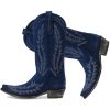 Vintage Embroidered Cowboy Boots Women Mid Calf Western Boots Suede Low Chunky Stacked Heel Square-Pointy Toe Short Cowgirl