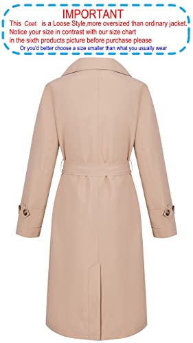 41cHfP7wLL.jpg Trench Coats for Women Long Double Breasted Jacket Overcoat Beige L