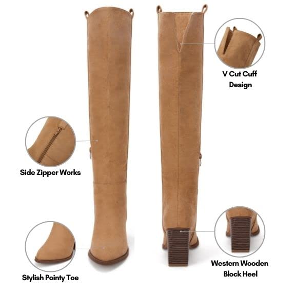 41cUtABnwqL.jpg Womens Faux Suede Knee High Side Zipper Chunky Heel Stretch Winter Boots