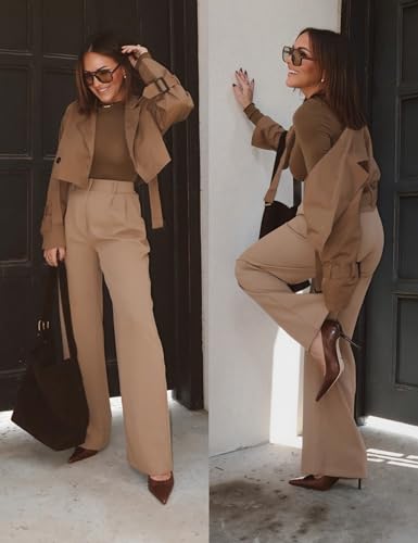 Womens Cropped Bike Jacket Casual Double Breasted Trench Coat with Belt