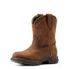 Womens Anthem Shortie H20 Embroidery Round Toe Pull On Casual Boots Mid Calf Low Heel 1-2" - Brown